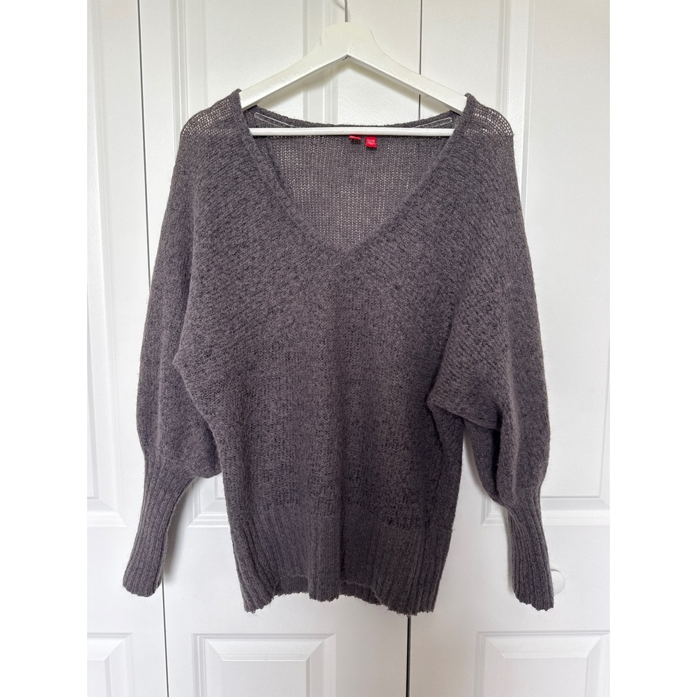 Esprit Vintage Womens XL V-Neck Dolman Sleeve Oversized Knit Sweater Grey